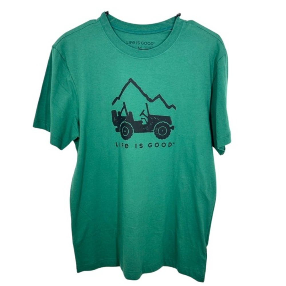 Life is Good Men's Green Jeep Mountain Graphic T Shirt Size Medium NWT Mountains